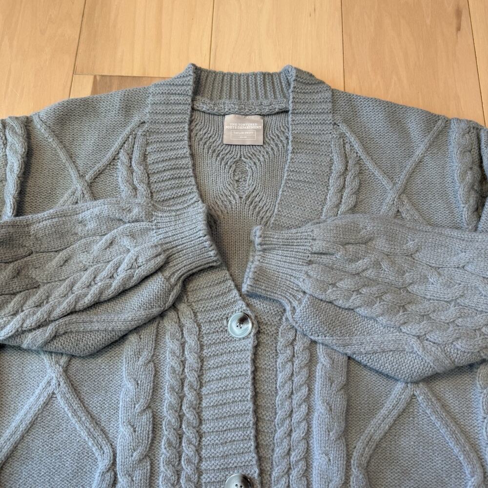 Taylor Swift Cardigan Women's XS/SM Gray Tortured Poets Department Cable Knit - Picture 5 of 9